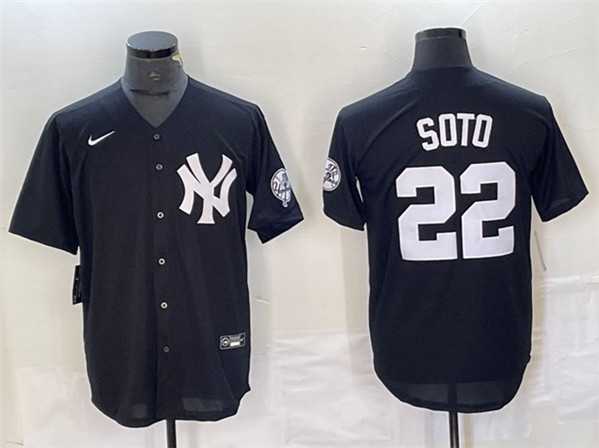 Mens New York Yankees #22 Juan Soto Black Cool Base With Patch Stitched Baseball Jersey